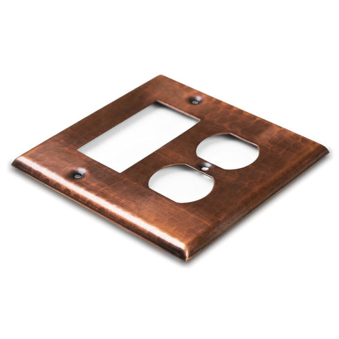Hand Hammered Combo Rocker Duplex Light Switch Wall Plate - Pure Copper